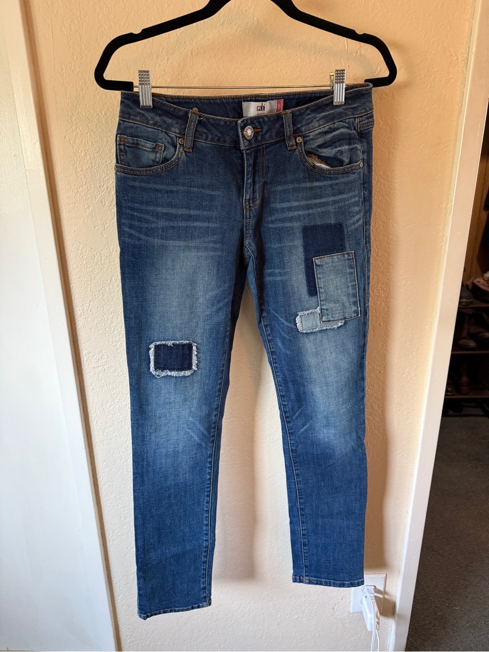 CAbi Blue Patchwork Skinny Jeans